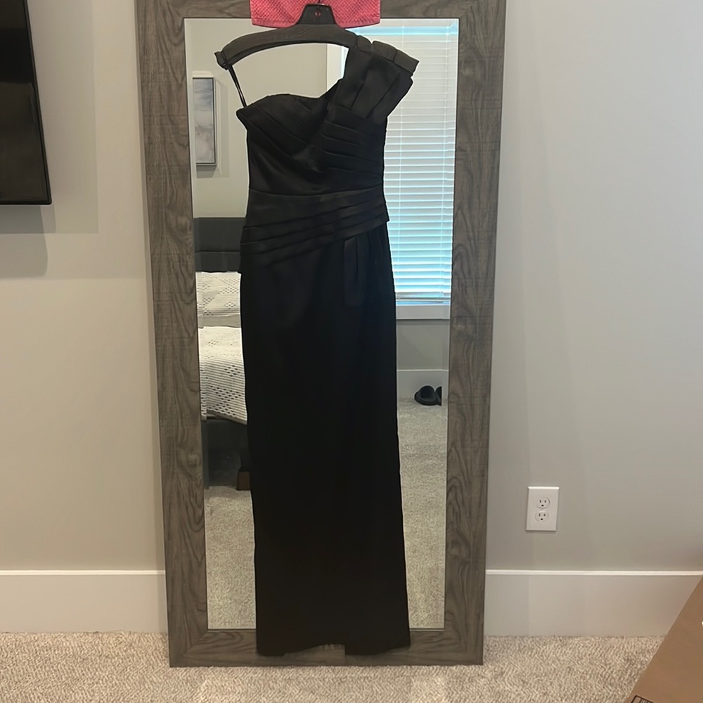 SNAP Black Satin Floor Length Gown